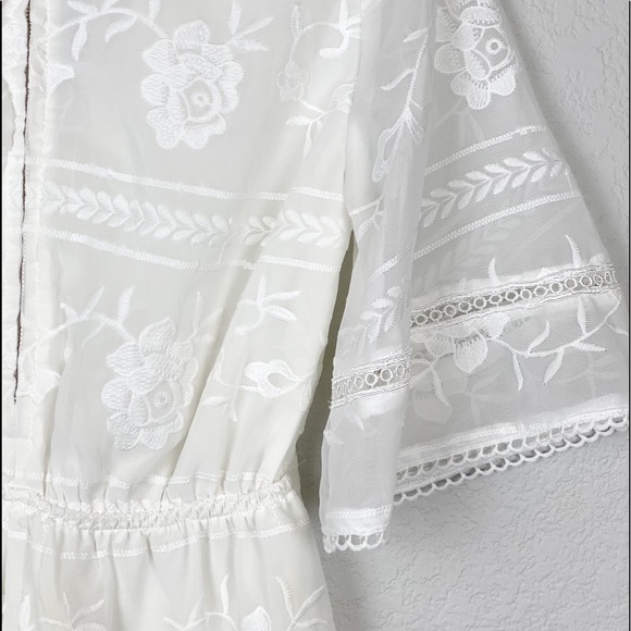 Polly Floral Embroidered V-Neck Gathered Waist Romper - Picture 7 of 15